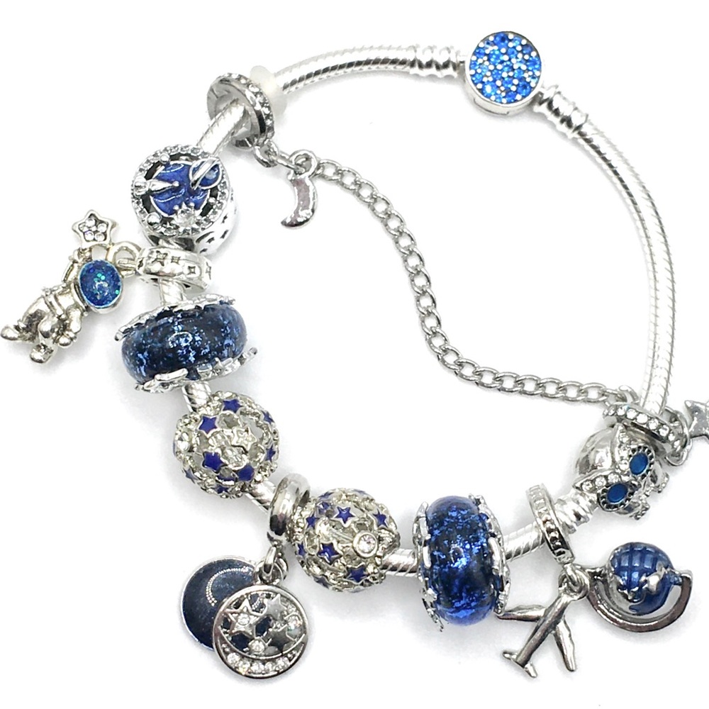PANDORA ‘Blue Stars2’ Bracelet With Mix Silver Plated Charms All NonBrand